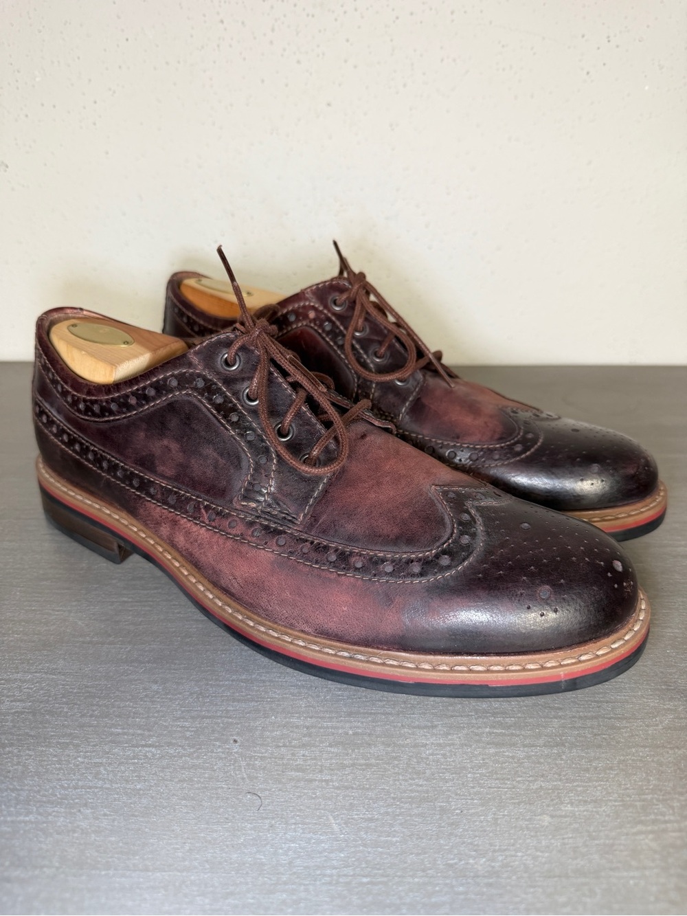 New Clarks Bostonian Melshire Wing Cognac Leather Lace-Up Wingtip Comfort Shoes